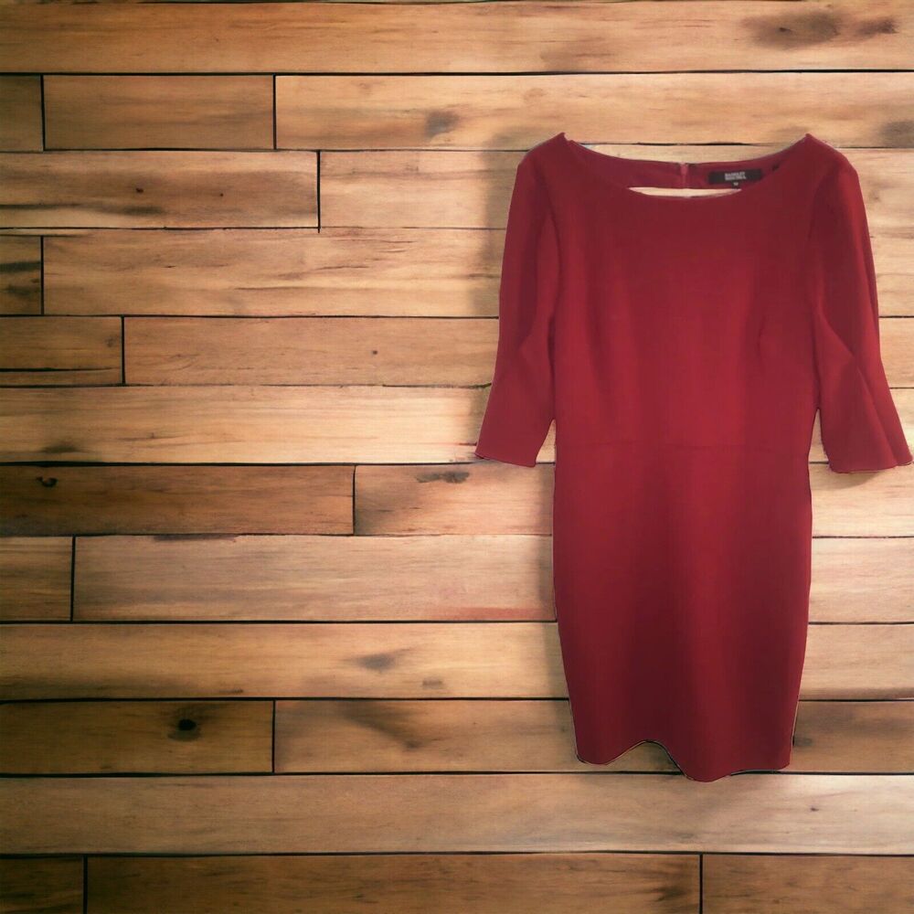 Badgley Mischka Ruby Red Lined Dress Size 10 Stretch 3/4 Sleeve Special Occasion